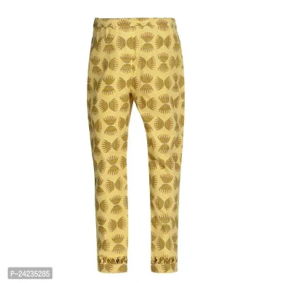 MABA Decor Womens Girls Printed Ankle Length Polyester Trousers Pant with Skinny Elastic Waist Pencil Fit Pants with Lining and side Pokcets (Color : Yellow,Size : 32 M)