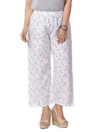 MABA Women's Linen High Waisted Floral Printed White Casual Wear Palazzo Trouser Pant (Waist 26-34 Free Size)-thumb4