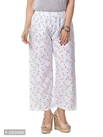 MABA Women's Linen High Waisted Floral Printed White Casual Wear Palazzo Trouser Pant (Waist 26-34 Free Size)-thumb5