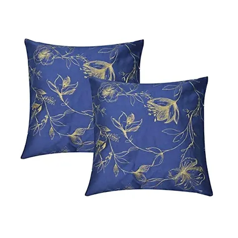MABA Embroidered Cushion Covers Throw Pillow, Cushion Covers Set of 2 for Home Decor - Modern Floral - Ink Blue (17x17 Inches)