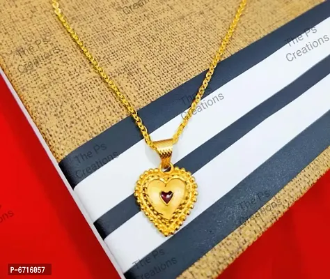Golden Heart Pendant With Chain-thumb2