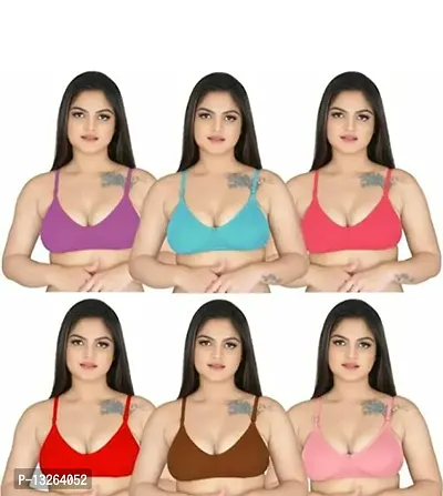 Stylish Cotton Solid Bras For Women Pack Of 6-thumb0