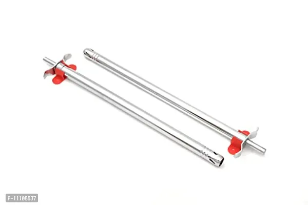 30Cm (1Feet) Stainless Steel Long Spark Big Lighter For Kitchen Stove With Stylish Red Hanging Stand Durable | Lightweight | (Pack Of 2)(Silver)