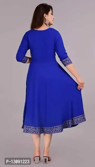 AANADHYA Women's Rayon Printed 3/4th Sleeves Anarkali Kurta (X-Large, Blue)-thumb3
