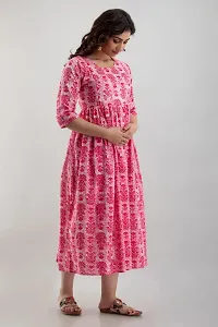 AANADHYA Women's Pure Cotton Printed Maternity Gown Feeding Nighty A-line Maternity Dress Kurti Gown for Women (XXXX-Large, Pink)-thumb3