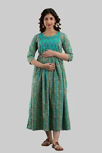 AANADHYA Women's Pure Cotton Printed Maternity Gown Feeding Nighty A-line Maternity Dress Kurti Gown for Women (Green,3XL)-thumb2