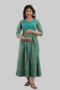 AANADHYA Women's Pure Cotton Printed Maternity Gown Feeding Nighty A-line Maternity Feeding Dress Kurti Gown for Women (XXX-Large, Green)-thumb2