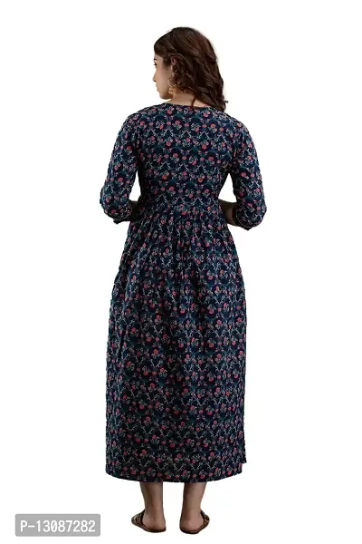 AANADHYA Women's Pure Cotton Printed Maternity Gown Feeding Nighty A-line Maternity Feeding Dress Kurti Gown for Women-thumb2
