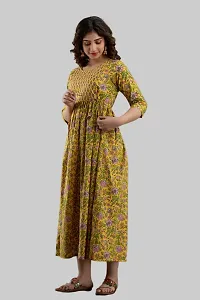 AANADHYA Women's Pure Cotton Printed Maternity Gown Feeding Nighty A-line Maternity Dress Kurti Gown for Women (Yellow,L)-thumb2