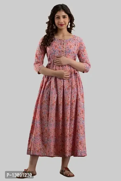 AANADHYA Women's Pure Cotton Printed Maternity Gown Feeding Nighty A-line Maternity Dress Kurti Gown for Women (Multi,4XL) Multicolour-thumb4