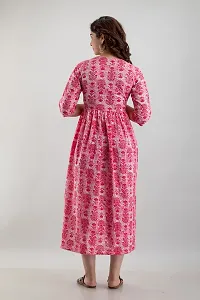 AANADHYA Women's Pure Cotton Printed Maternity Gown Feeding Nighty A-line Maternity Dress Kurti Gown for Women (XXXX-Large, Pink)-thumb1
