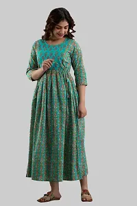 AANADHYA Women's Pure Cotton Printed Maternity Gown Feeding Nighty A-line Maternity Dress Kurti Gown for Women (Green,3XL)-thumb4