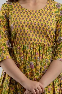 AANADHYA Women's Pure Cotton Printed Maternity Gown Feeding Nighty A-line Maternity Dress Kurti Gown for Women (Yellow,L)-thumb3