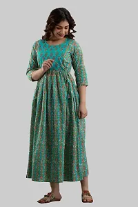 AANADHYA Women's Pure Cotton Printed Maternity Gown Feeding Nighty A-line Maternity Feeding Dress Kurti Gown for Women (XXX-Large, Green)-thumb4