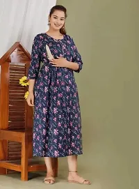 AANADHYA Women's Pure Cotton Printed Maternity Gown Feeding Nighty A-line Maternity Dress Kurti Gown for Women (Blue,3XL)-thumb1