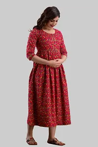 AANADHYA Women's Pure Cotton Printed Maternity Gown Feeding Nighty A-line Maternity Dress Kurti Gown for Women (Red,M)-thumb4