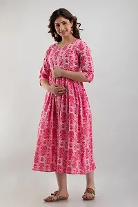 AANADHYA Women's Pure Cotton Printed Maternity Gown Feeding Nighty A-line Maternity Dress Kurti Gown for Women (XXXX-Large, Pink)-thumb2