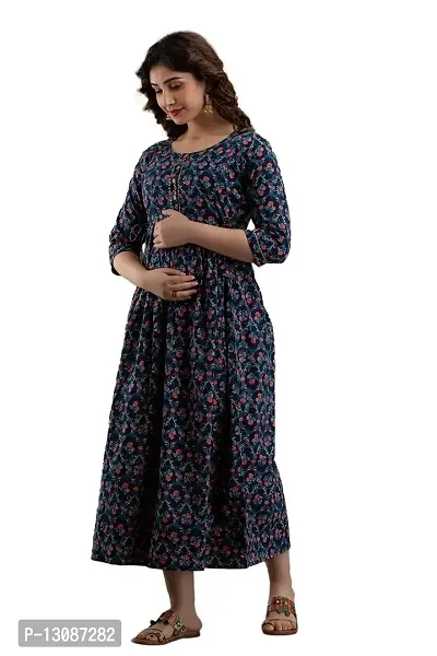 AANADHYA Women's Pure Cotton Printed Maternity Gown Feeding Nighty A-line Maternity Feeding Dress Kurti Gown for Women-thumb3