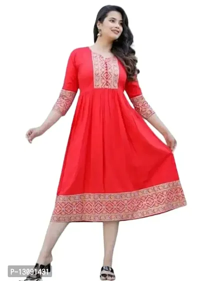 AANADHYA Women's Rayon Floral Printed Flared Anarkali Kurta (XX-Large, Red)-thumb0