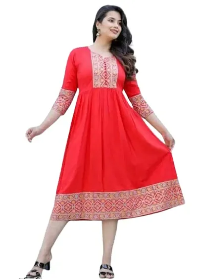 AANADHYA Women's Rayon Floral Flared Anarkali Kurta (XX-Large, Red)