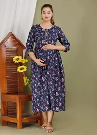 AANADHYA Women's Pure Cotton Printed Maternity Gown Feeding Nighty A-line Maternity Dress Kurti Gown for Women (Blue,3XL)-thumb3