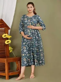 AANADHYA Women's Pure Cotton Printed Maternity Gown Feeding Nighty A-line Maternity Dress Kurti Gown for Women (Light Blue,M)-thumb3