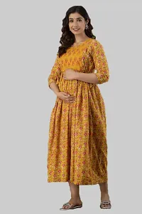 AANADHYA Women's Pure Cotton Printed Maternity Gown Feeding Nighty A-line Maternity Dress Kurti Gown for Women (Orange,M)-thumb4