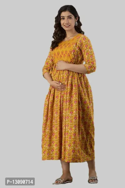 AANADHYA Women's Pure Cotton Printed Maternity Gown Feeding Nighty A-line Maternity Dress Kurti Gown for Women (Orange,M)-thumb5