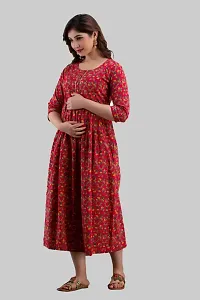 AANADHYA Women's Pure Cotton Printed Maternity Gown Feeding Nighty A-line Maternity Dress Kurti Gown for Women (Red,M)-thumb3