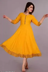 AANADHYA Women's Rayon Printed 3/4th Sleeves Anarkali Kurta (Medium, Yellow)-thumb4