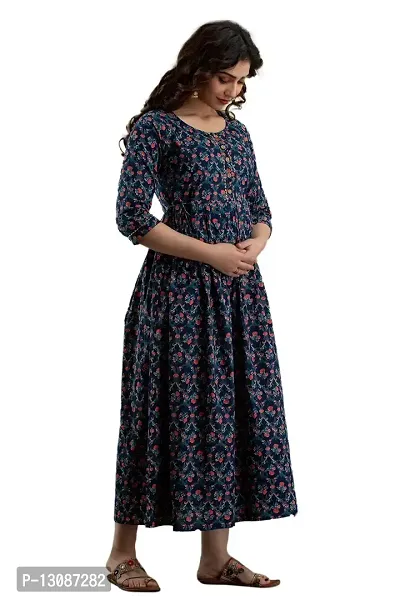 AANADHYA Women's Pure Cotton Printed Maternity Gown Feeding Nighty A-line Maternity Feeding Dress Kurti Gown for Women-thumb4