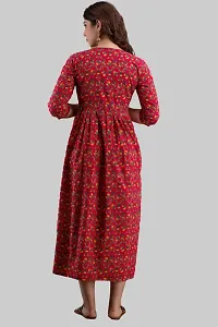 AANADHYA Women's Pure Cotton Printed Maternity Gown Feeding Nighty A-line Maternity Dress Kurti Gown for Women (Red,M)-thumb1