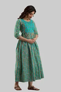 AANADHYA Women's Pure Cotton Printed Maternity Gown Feeding Nighty A-line Maternity Dress Kurti Gown for Women (Green,3XL)-thumb3