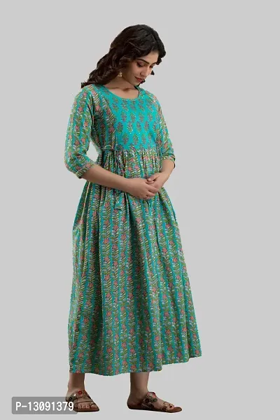 AANADHYA Women's Pure Cotton Printed Maternity Gown Feeding Nighty A-line Maternity Dress Kurti Gown for Women (Green,3XL)-thumb4