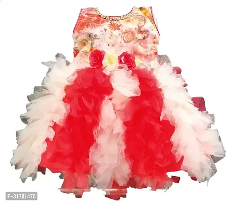 Stylish Red Net Dress For Girls-thumb0