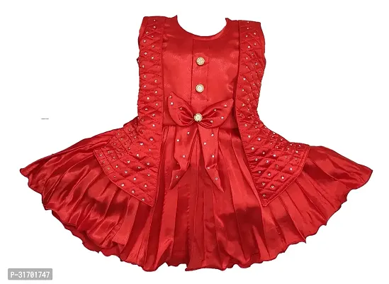 Stylish Red Cotton Dress For Girls-thumb0