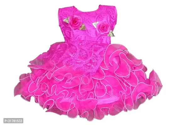 Stylish Pink Net Dress For Girls-thumb0