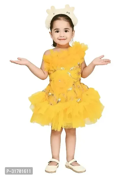 Stylish Yellow Net Dress For Girls-thumb0