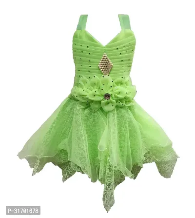 Stylish Green Cotton Dress For Girls-thumb0