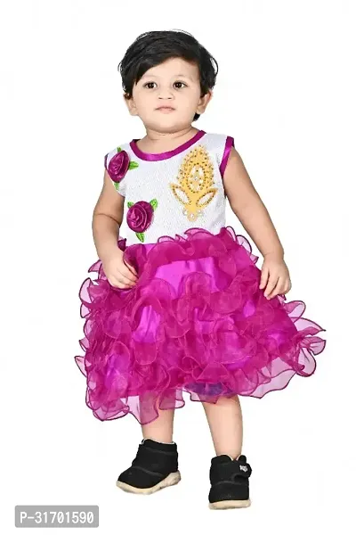 Stylish Magenta Net Dress For Girls-thumb0