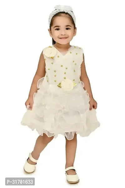 Stylish Off White Net Dress For Girls-thumb0