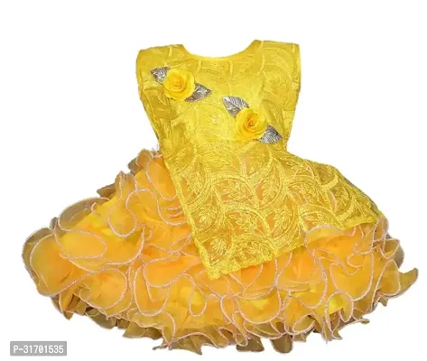 Stylish Yellow Net Dress For Girls-thumb0