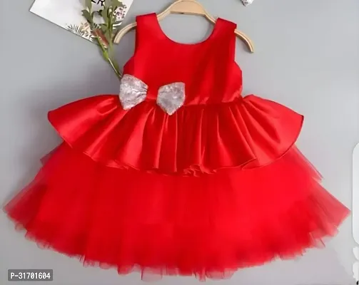 Stylish Red Net Dress For Girls-thumb0