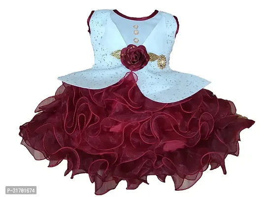 Stylish Maroon Cotton Dress For Girls-thumb0