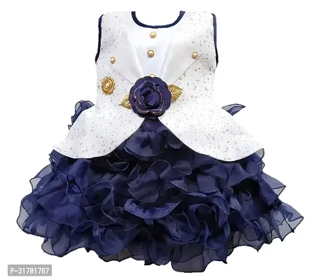 Stylish Navy Blue Net Dress For Girls-thumb0