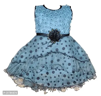 Stylish Blue Cotton Dress For Girls-thumb0