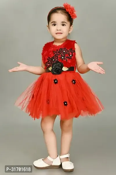 Stylish Red Net Dress For Girls-thumb0