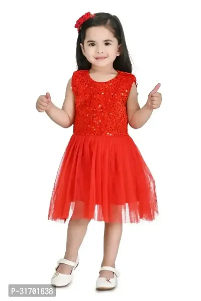 Stylish Red Net Dress For Girls-thumb0