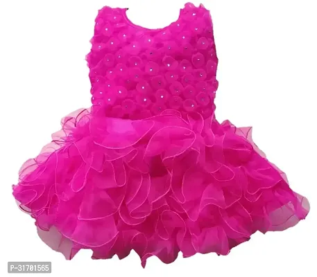 Stylish Pink Net Dress For Girls-thumb0