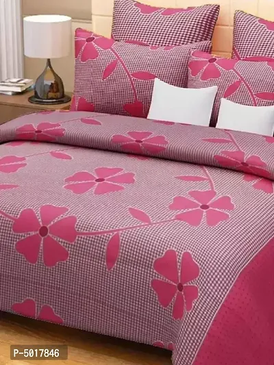 Pink Polycotton Floral Printed Bedsheet With 2 Pillow Covers-thumb2